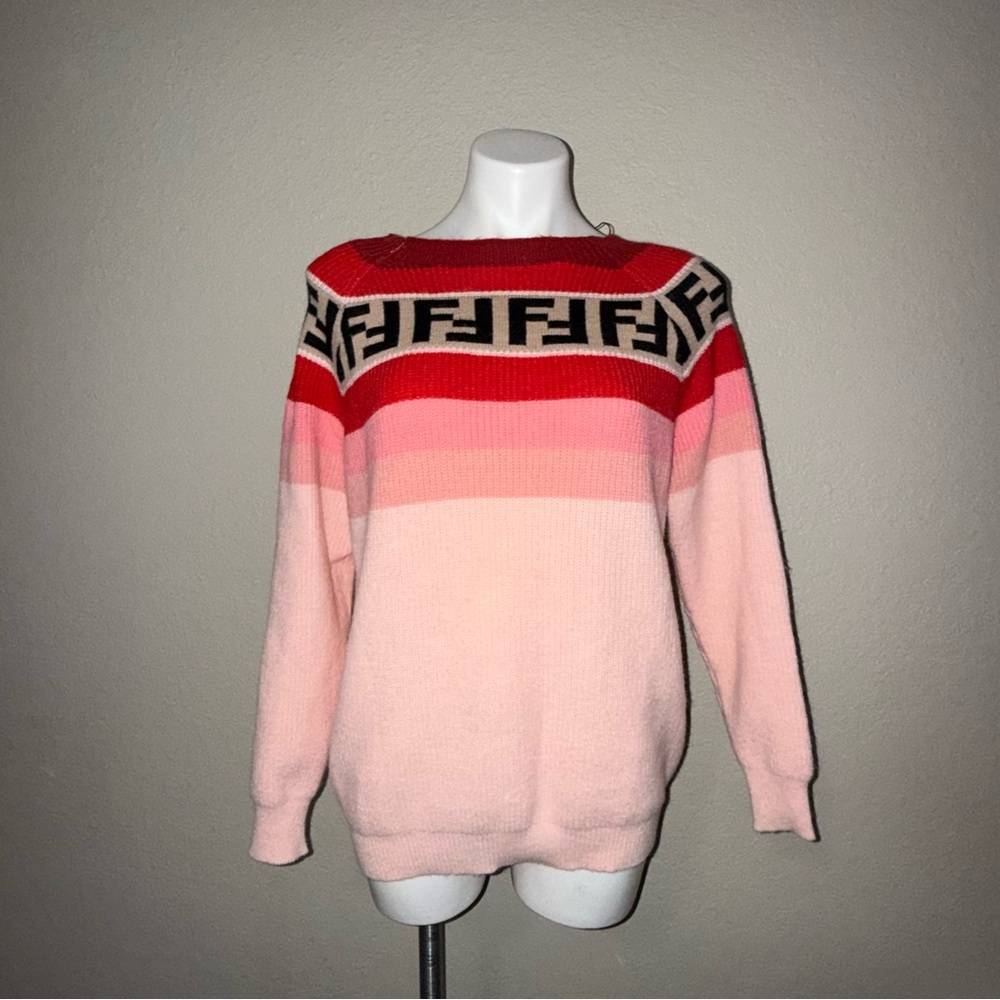 Women's Pink and Red Logo Sweater